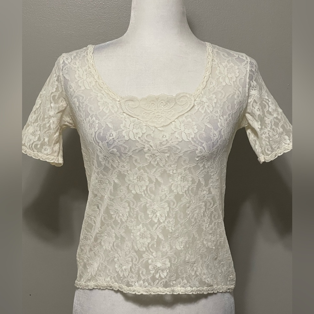 Y2k Sheer Laced Floral Cami Tank Womans Medium Romantic Fairy Cottage Coquette